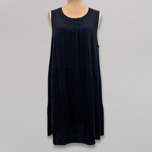 Vero Moda Helenmilo Dress Tiered Sleeveless Back Button Linen Navy Blue W 16 NWT - Picture 1 of 11